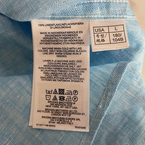 Brooks Brothers REGENT Linen Button Down Shirt Men’s L Blue Short Sleeve EUC - Picture 7 of 8